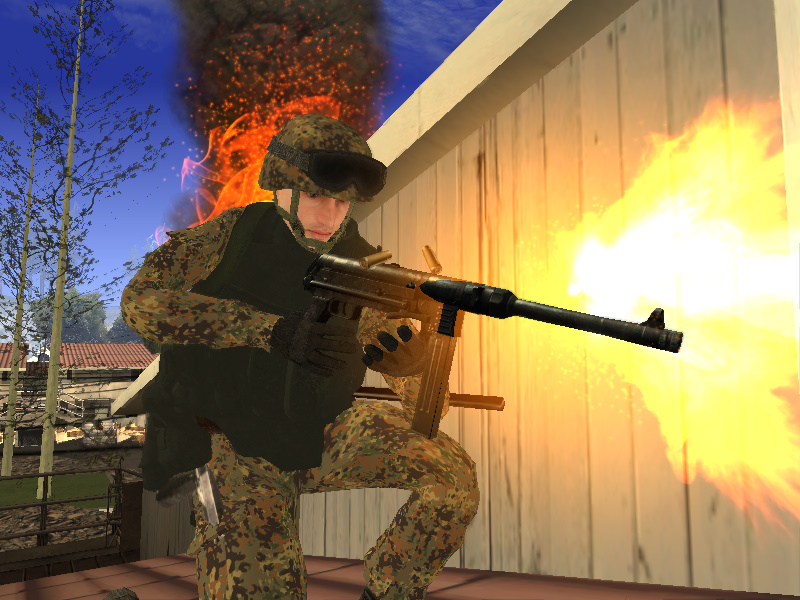 soldado aleman disparando en una casa de red country.